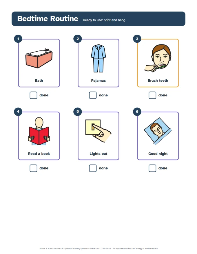 Ready-made bedtime routine chart.